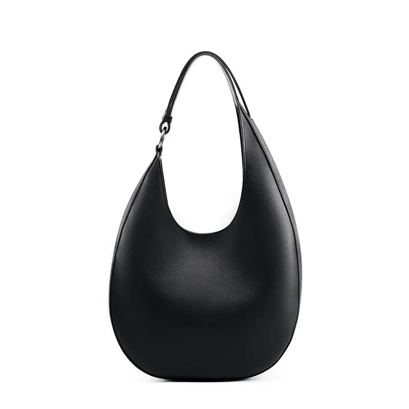 elegant black leather bag, with a moon design and adjustable strap - variant