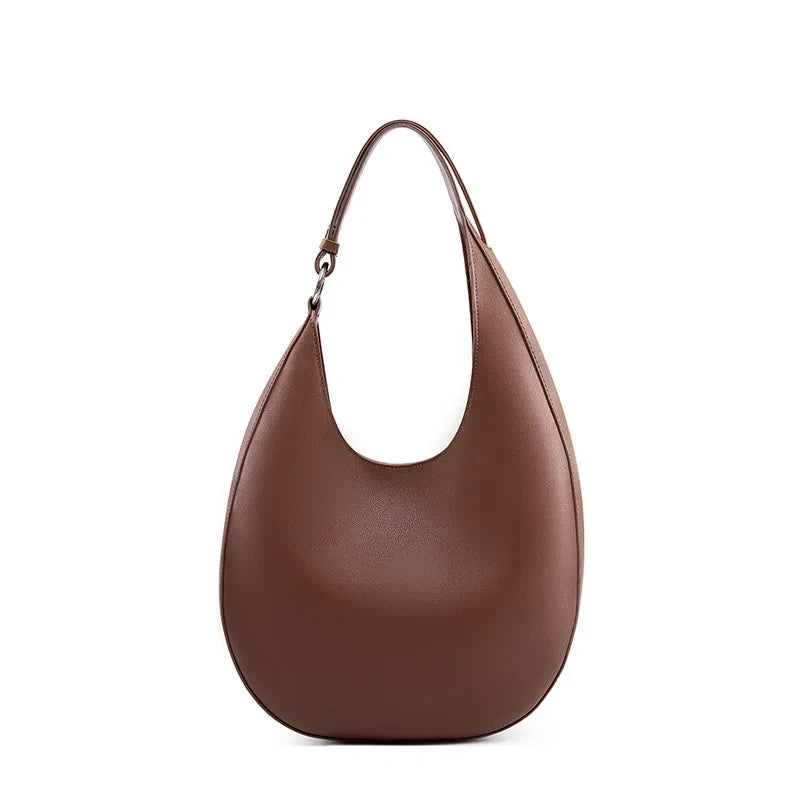 elegant coffee brown leather bag, with a moon design and adjustable strap - variant