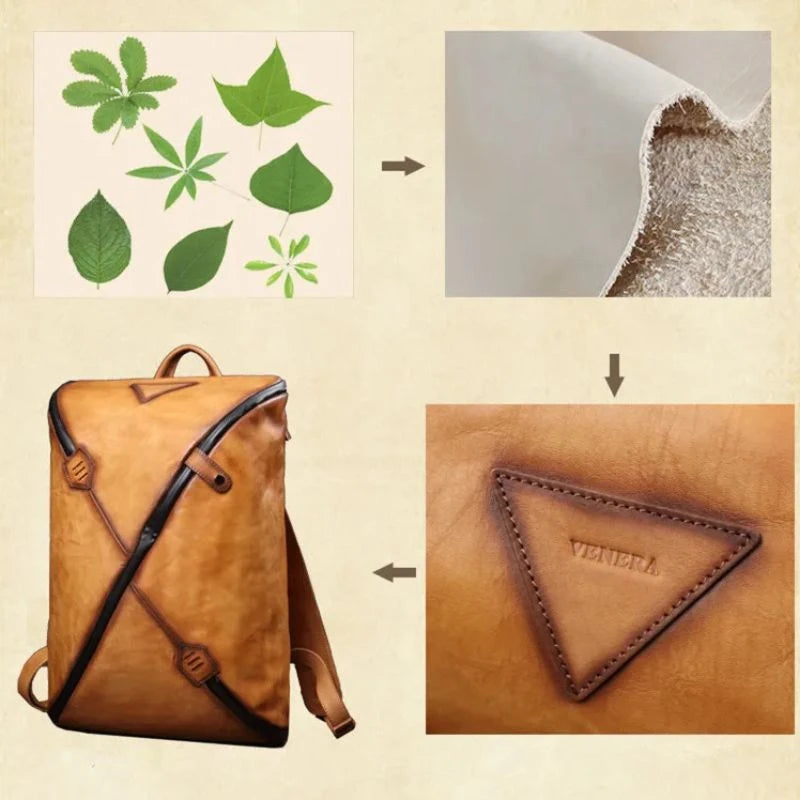 Eco-friendly leather backpack made from natural materials.