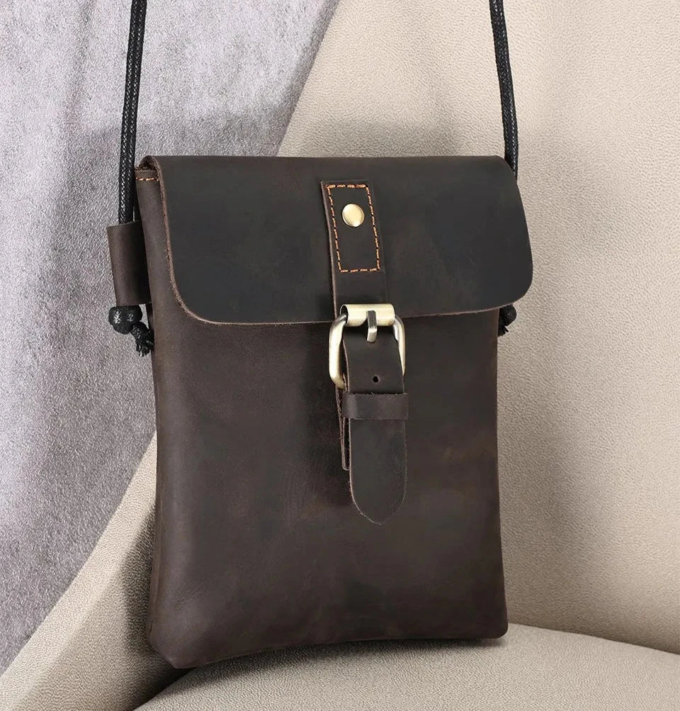 Men's Genuine Leather Crossbody Bag | Small Messenger Bag