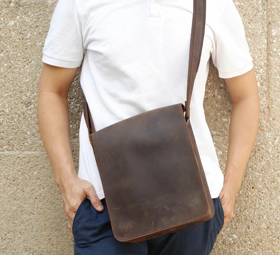 Vintage Anti-Theft Leather Men’s Messenger Bag – Secure & Stylish Crossbody