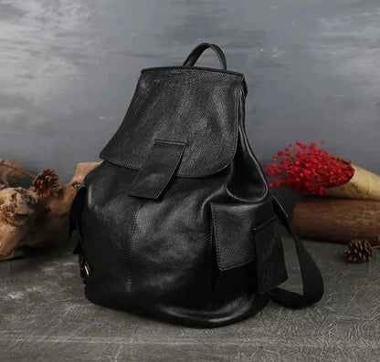 Retro Genuine Leather Backpack for Women – Large Capacity & Stylish for Everyday Use