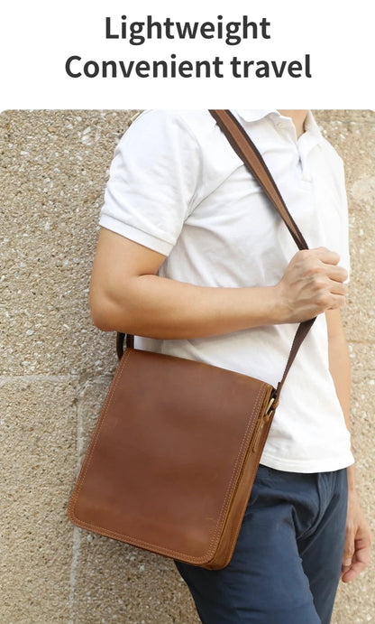 Vintage Anti-Theft Leather Men’s Messenger Bag – Secure & Stylish Crossbody