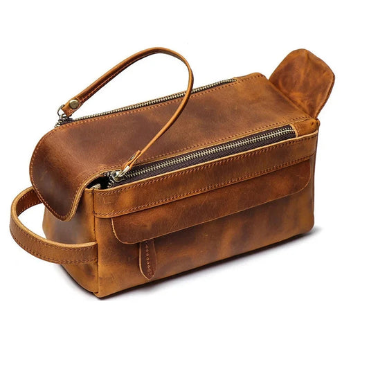 Genuine Leather Clutch & Toiletry Bag