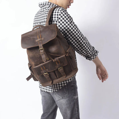 Vintage Genuine Leather Backpack for Men – Laptop & Travel Outdoor Bag