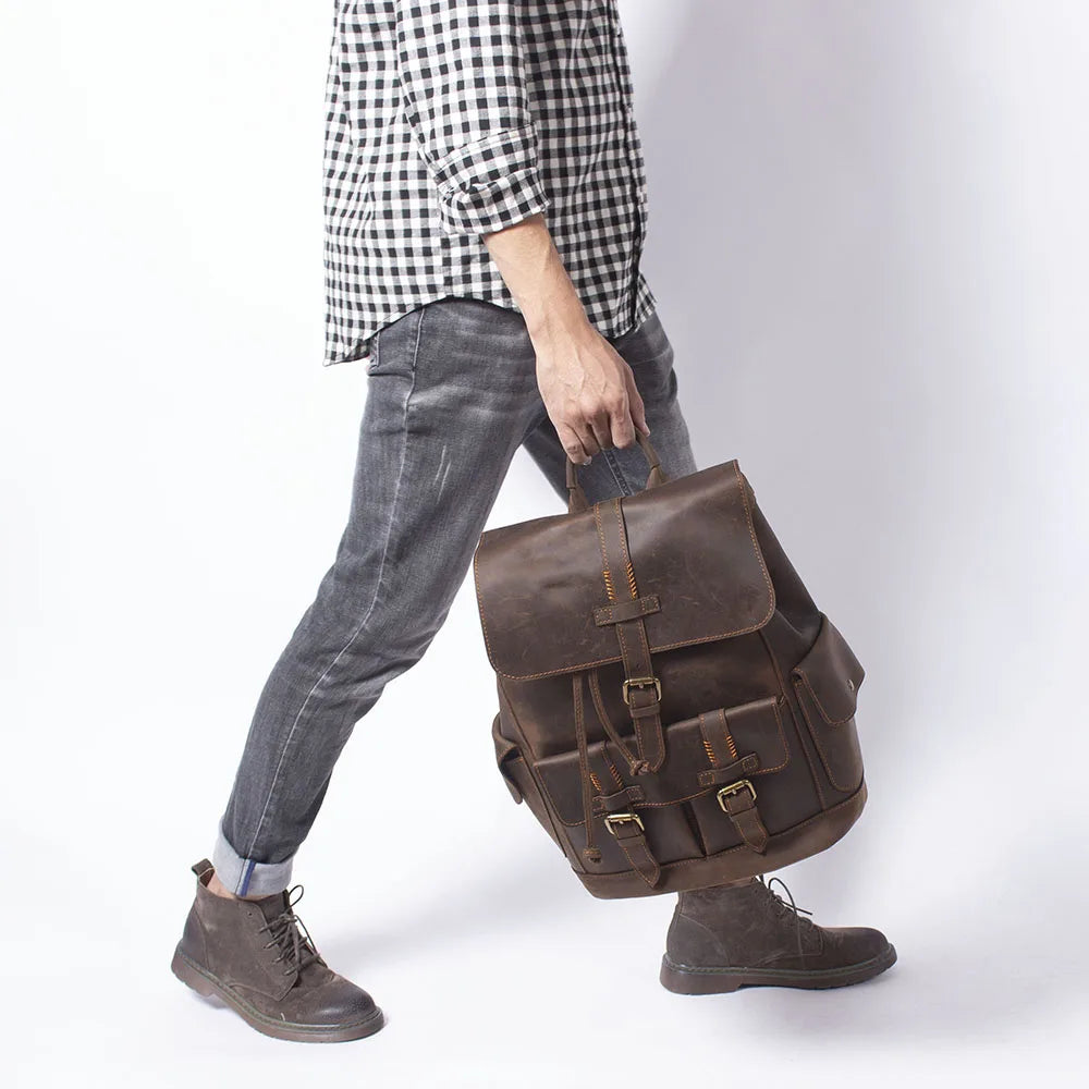 Vintage Genuine Leather Backpack for Men – Laptop & Travel Outdoor Bag