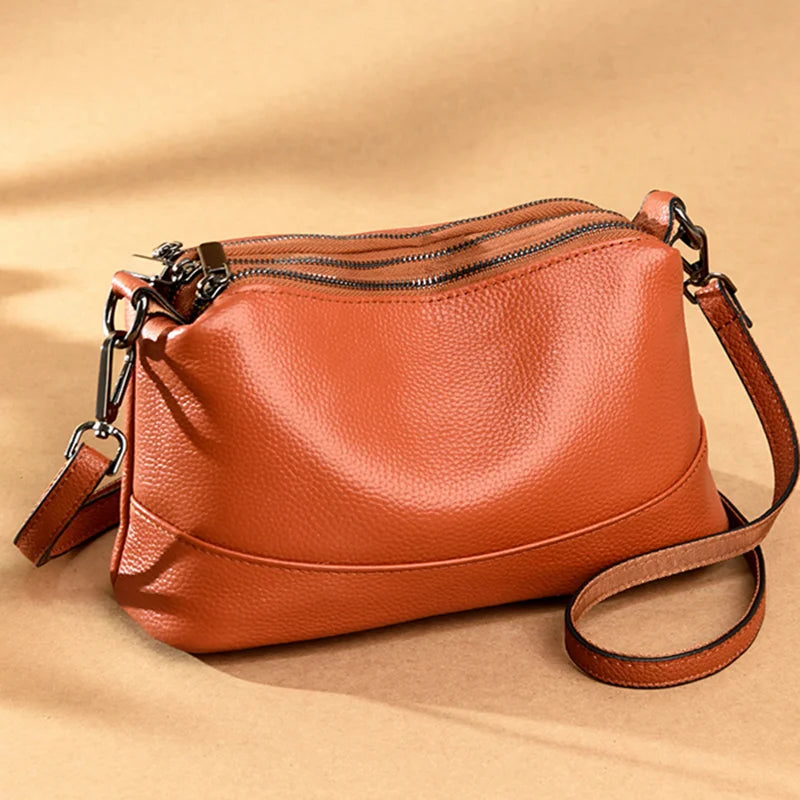 Chic Genuine Leather Shoulder Bag brown color - front view