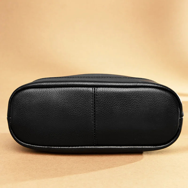 Chic Genuine Leather Shoulder Bag - bottom view, featuring a pebbled leather texture.