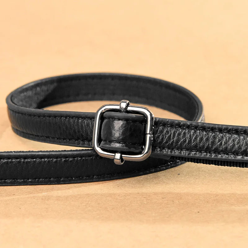 Chic Genuine Leather Shoulder Bag - Black leather strap with a silver buckle.
