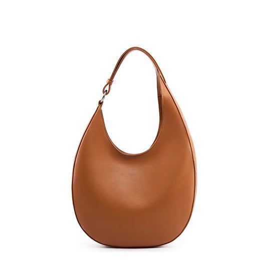 elegant brown leather bag, with a moon design and adjustable strap - variant