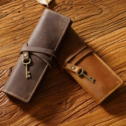 Handmade Retro Style Leather Pen Roll Organizer