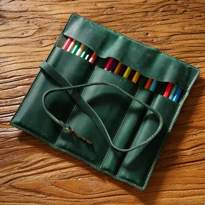 Handmade Retro Style Leather Pen Roll Organizer