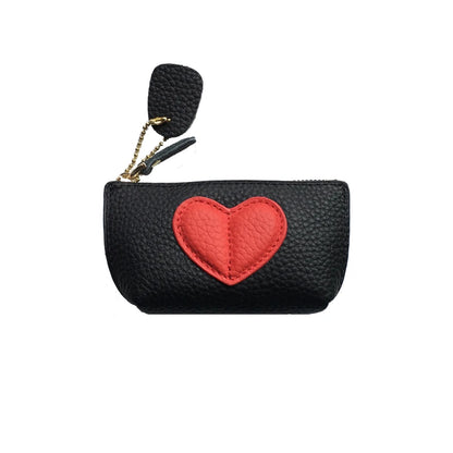 Women's Genuine Leather Coin Purse & Key Holder – Cute Heart Patch Design