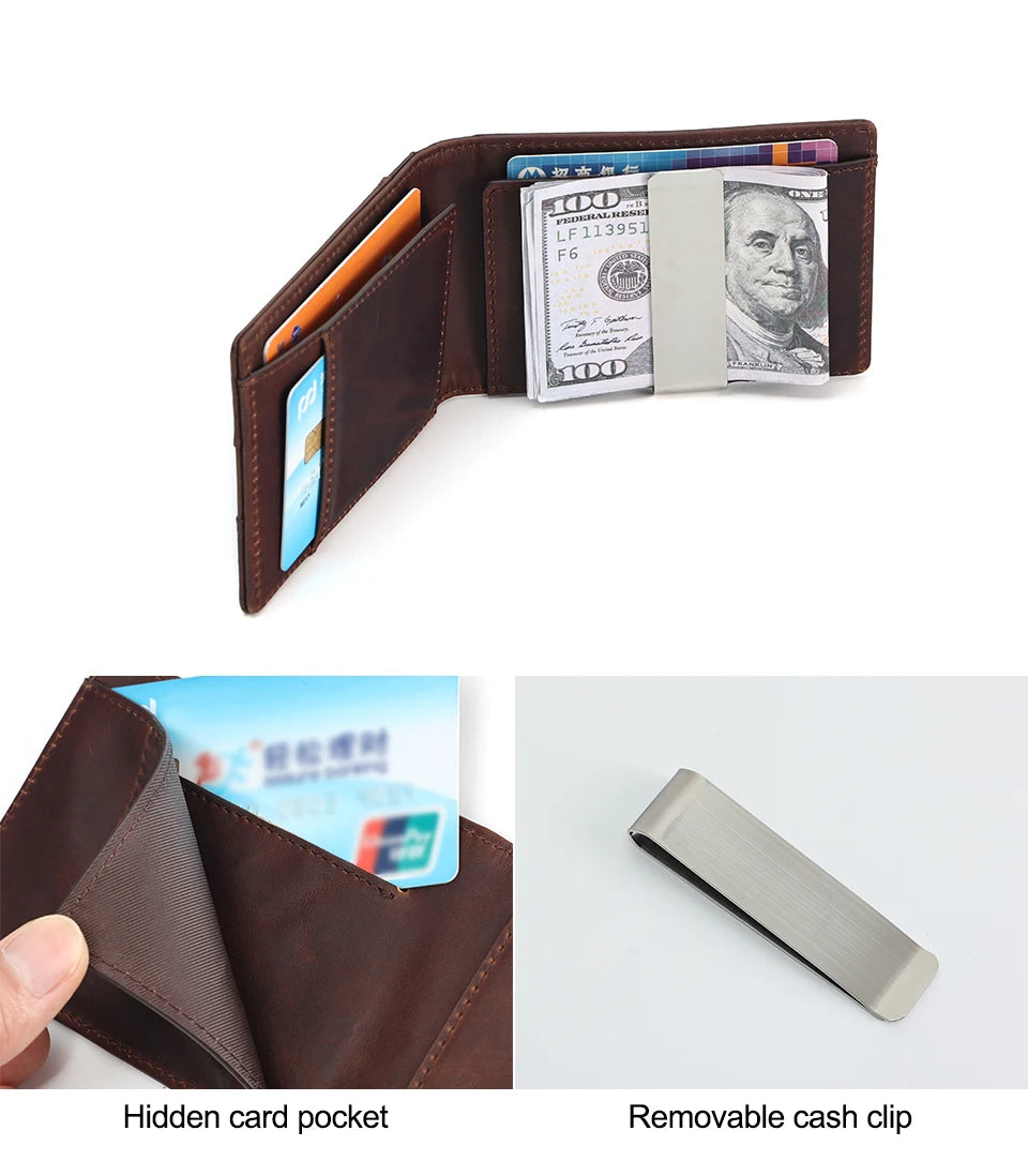 Genuine Leather RFID Wallet with Air Tag Holder – Money Clip & Card Holder for Apple Air Tag