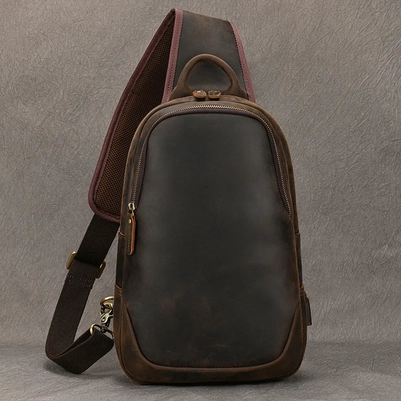 Large Genuine Leather Chest Bag /  Shoulder Backpack  for Men