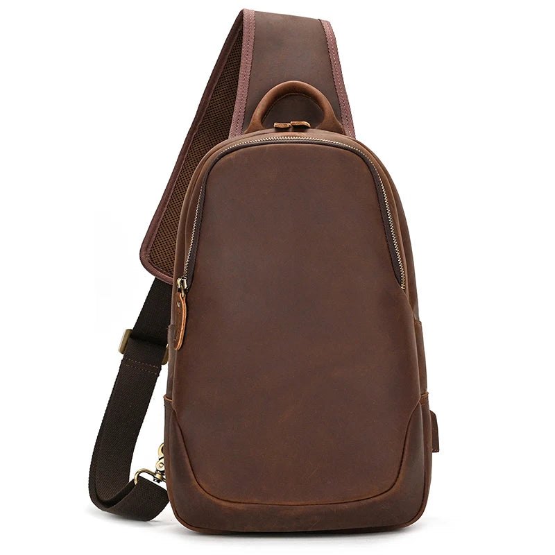 Large Genuine Leather Chest Bag /  Shoulder Backpack  for Men