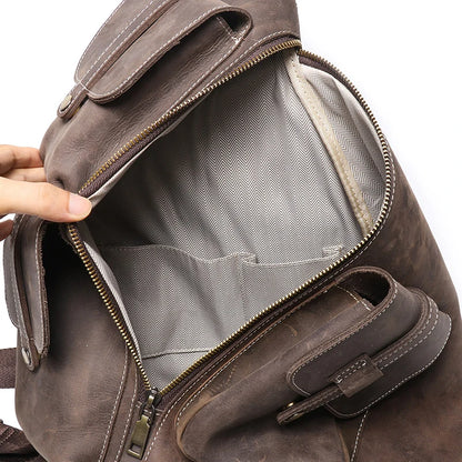 New Vintage Men's Leather Backpack – Large-Capacity Lightweight Satchel