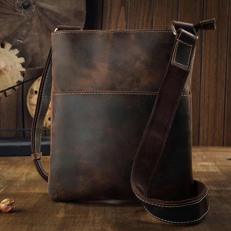 Handmade Vintage Genuine Leather Crossbody Bag For Men