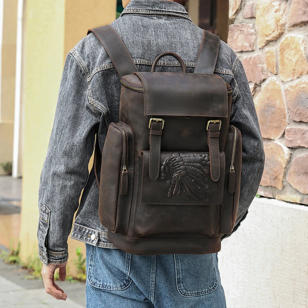 Men's Genuine Leather Backpack  | Large Capacity Bag for Business, Travel & Hiking