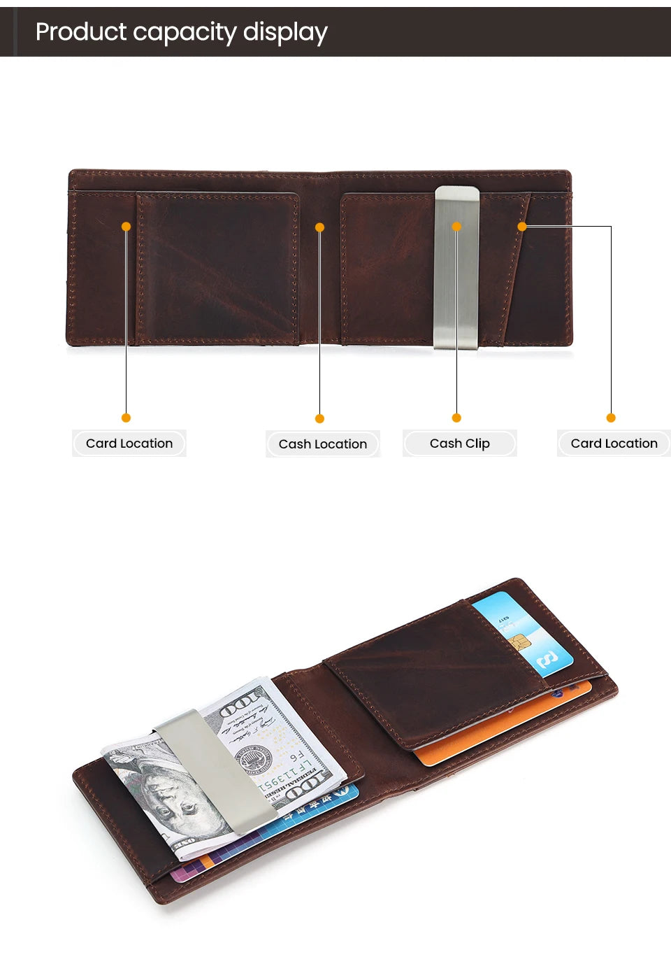 Genuine Leather RFID Wallet with Air Tag Holder – Money Clip & Card Holder for Apple Air Tag