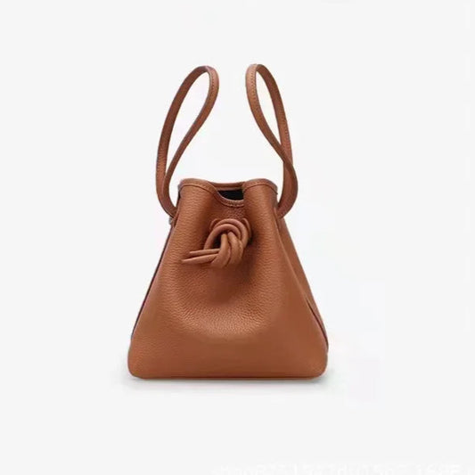 Stylish String Close Tote Bag | 100% Natural Leather Women’s Handbag & Shoulder Bag