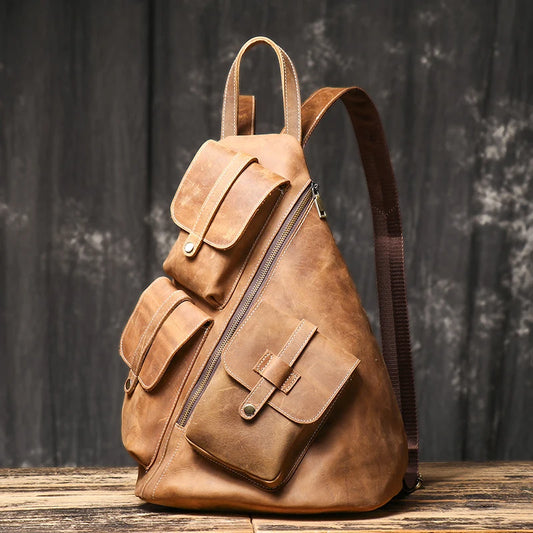 New Vintage Men's Leather Backpack – Large-Capacity Lightweight Satchel