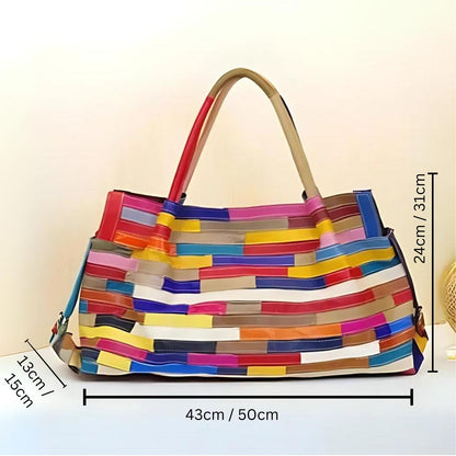 Large Colorful Patchwork Retro Women's Leather Tote Bag