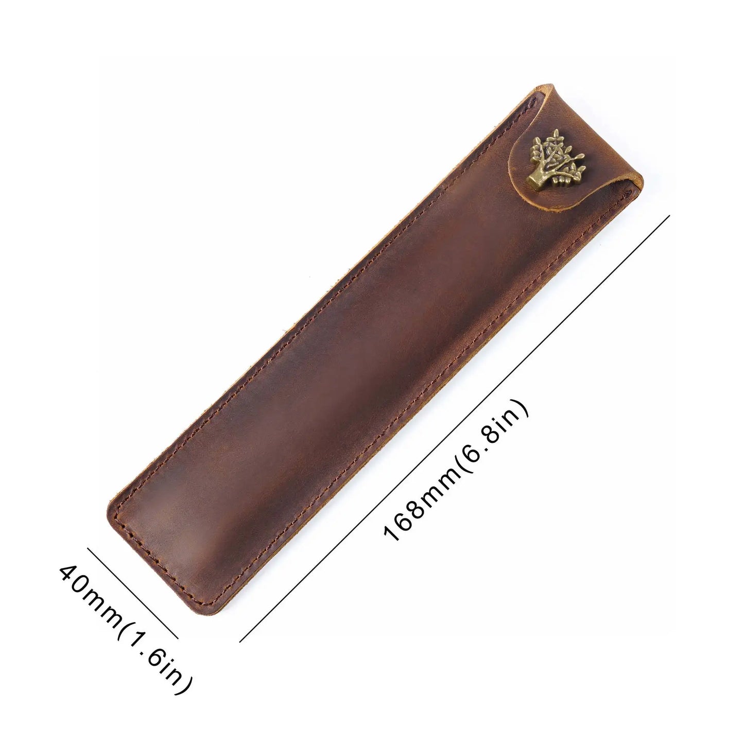 Genuine Leather Single Pen Pouch – Snap Button Holder for Pens