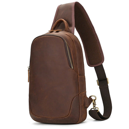 Large Genuine Leather Chest Bag /  Shoulder Backpack  for Men