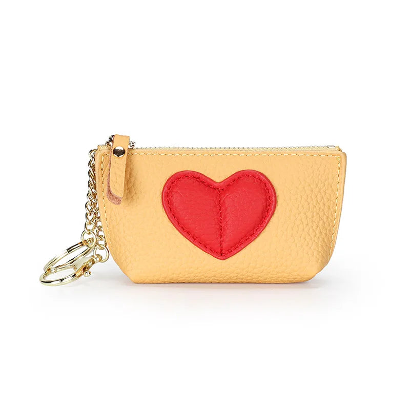 Women's Genuine Leather Coin Purse & Key Holder – Cute Heart Patch Design