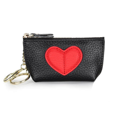 Women's Genuine Leather Coin Purse & Key Holder – Cute Heart Patch Design