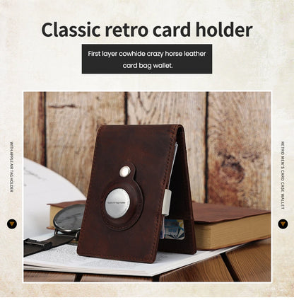 Genuine Leather RFID Wallet with Air Tag Holder – Money Clip & Card Holder for Apple Air Tag