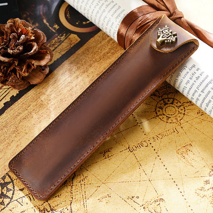 Genuine Leather Single Pen Pouch – Snap Button Holder for Pens