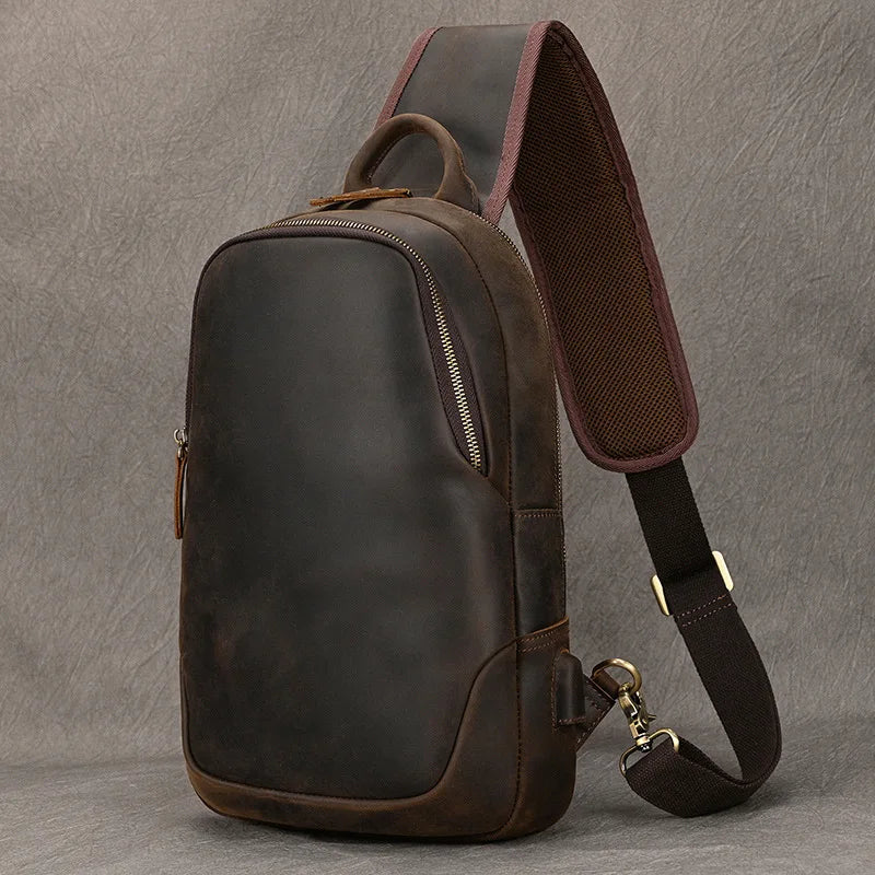 Large Genuine Leather Chest Bag /  Shoulder Backpack  for Men