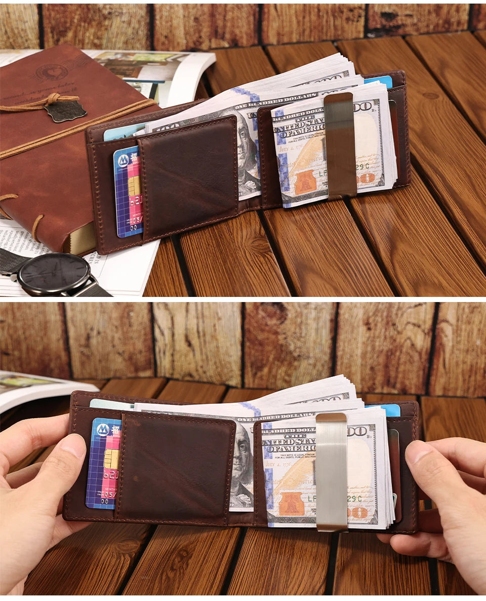 Genuine Leather RFID Wallet with Air Tag Holder – Money Clip & Card Holder for Apple Air Tag