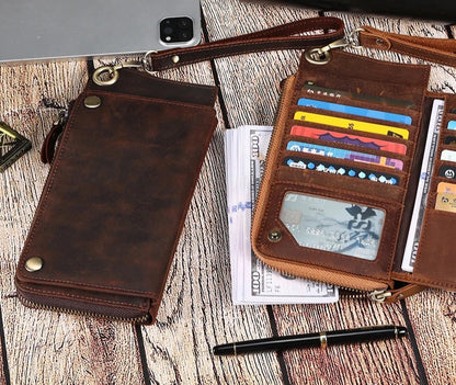 Genuine Leather RFID Blocking Wallet – Vintage Phone Clutch