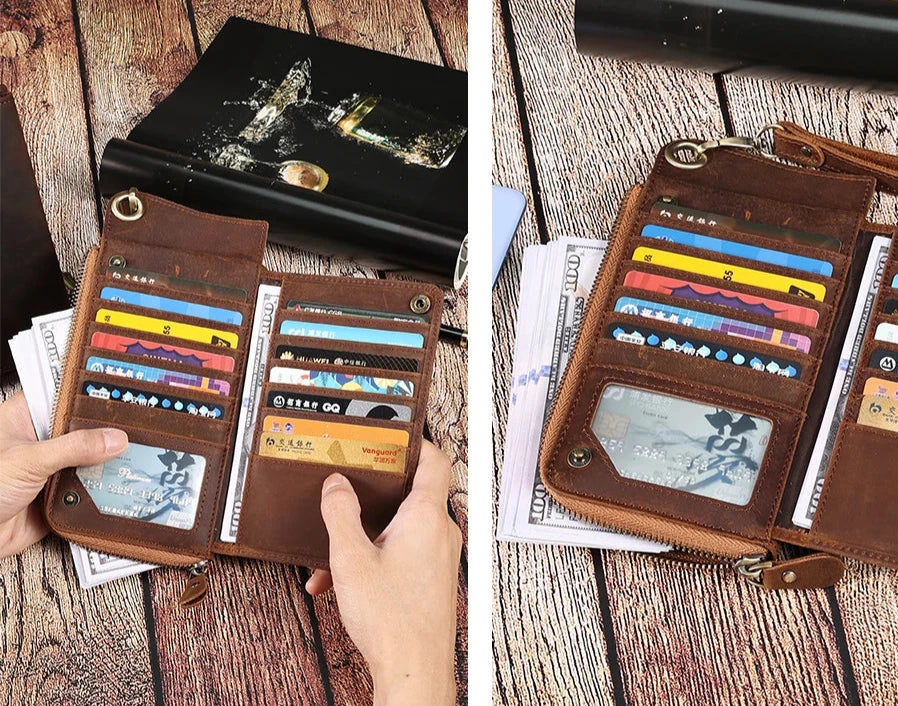 Genuine Leather RFID Blocking Wallet – Vintage Phone Clutch