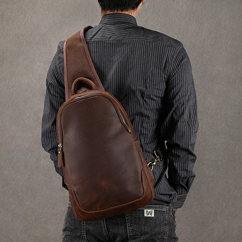 Large Genuine Leather Chest Bag /  Shoulder Backpack  for Men