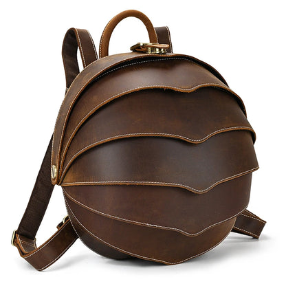 Women's Handmade Vintage Leather Backpack – Unique Beetle Design