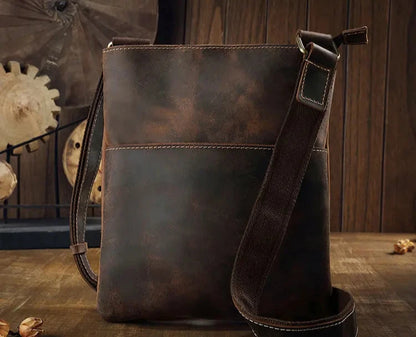 Handmade Vintage Genuine Leather Crossbody Bag For Men