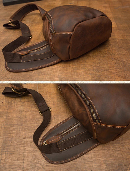 Handmade Vintage Genuine Leather Chest Bag for Men