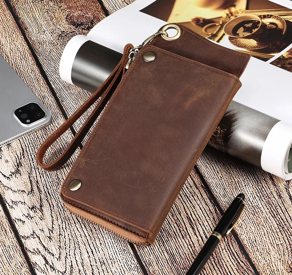 Genuine Leather RFID Blocking Wallet – Vintage Phone Clutch