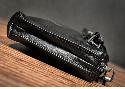 Genuine Leather Long Clutch Wallet With Wrist Strap