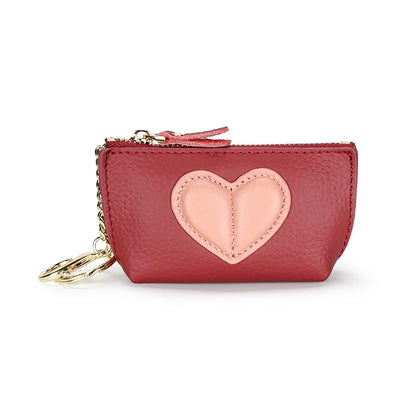 Women's Genuine Leather Coin Purse & Key Holder – Cute Heart Patch Design