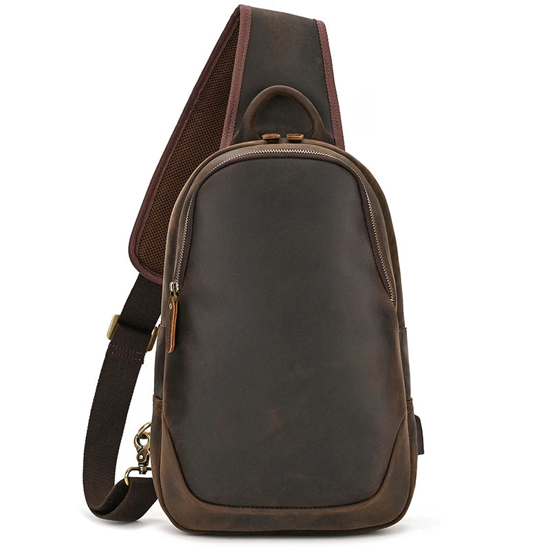 Large Genuine Leather Chest Bag /  Shoulder Backpack  for Men