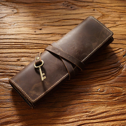 Handmade Retro Style Leather Pen Roll Organizer