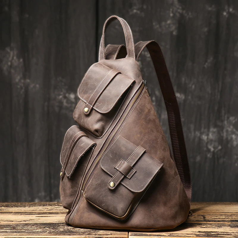 New Vintage Men's Leather Backpack – Large-Capacity Lightweight Satchel