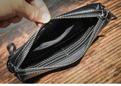 Genuine Leather Long Clutch Wallet With Wrist Strap