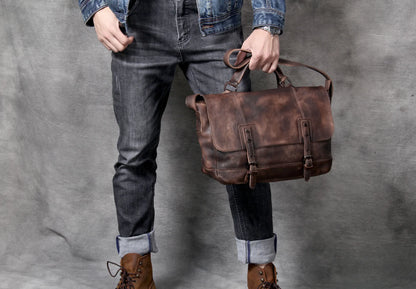 Vintage Leather Men's Shoulder Messenger Bag