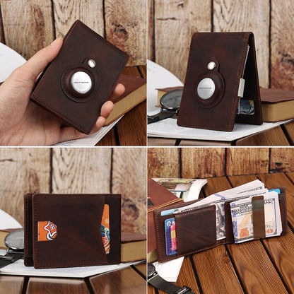 Genuine Leather RFID Wallet with Air Tag Holder – Money Clip & Card Holder for Apple Air Tag